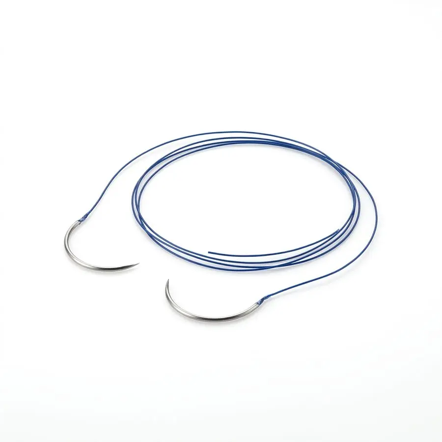 Fil de suture non résorbable monofilament Prolene 8/0 — 2 aiguilles rondes 3/8 6,5 mm, fil 60 cm bleu — illustration