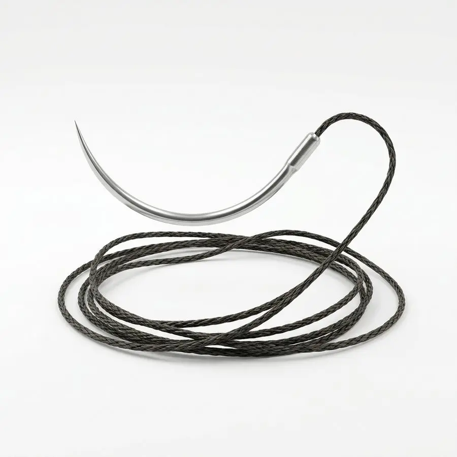 Fil de suture non résorbable tressé en soie MERSUTURE 2/0 — aiguille 48 mm — illustration