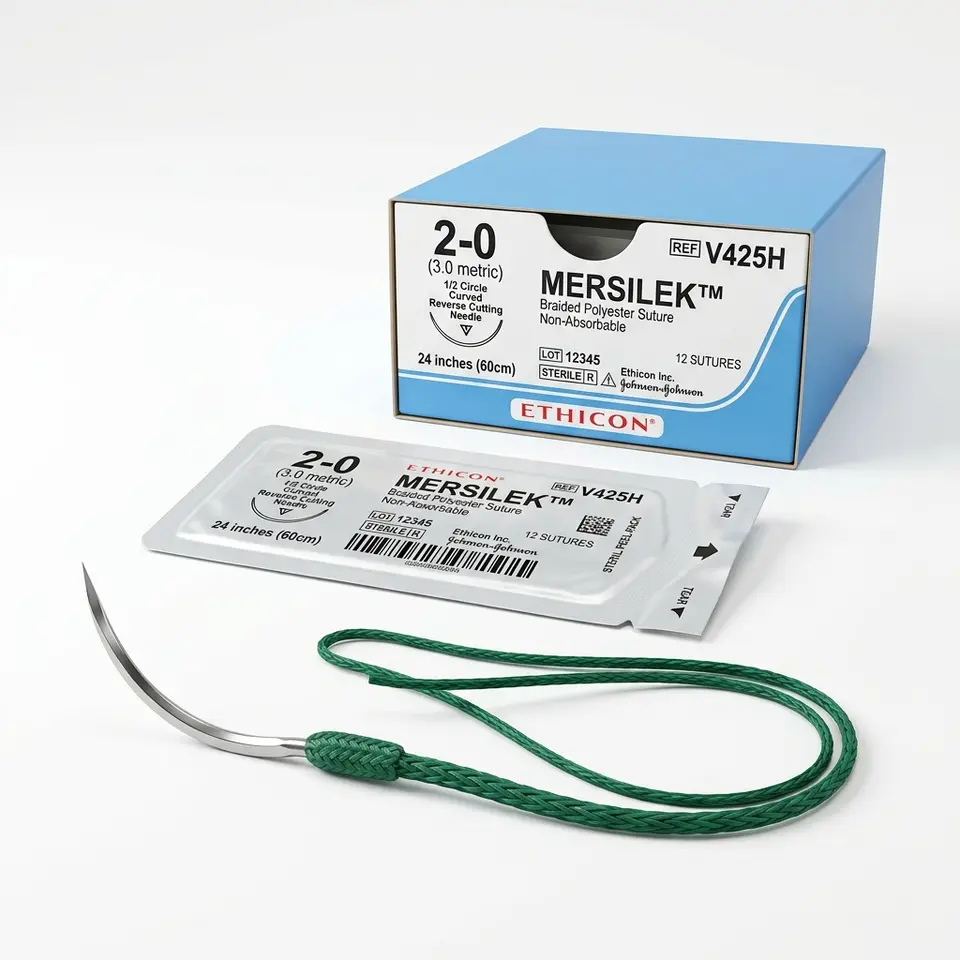 Fil de suture non résorbable tressé ETHIBOND 6 — aiguille tapercut 1/2 cercle 40 mm, fil 75 cm — illustration