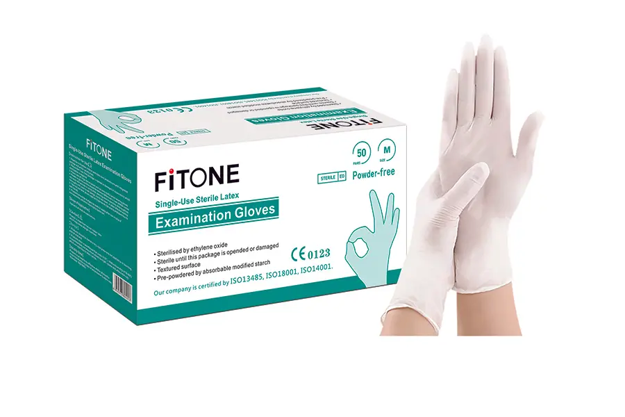 Gants d'examen en latex stériles à usage unique sans poudre