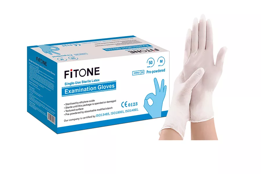 Fitone Ambidextrous معقم مبودر لاتكس فحص قفاز
